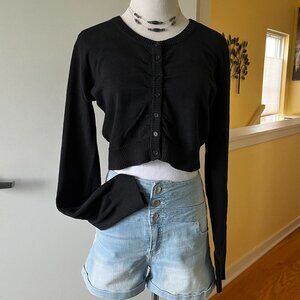 IZ BYER Cardigan Cropped Sweater Black, XL Juniors - NEW!
